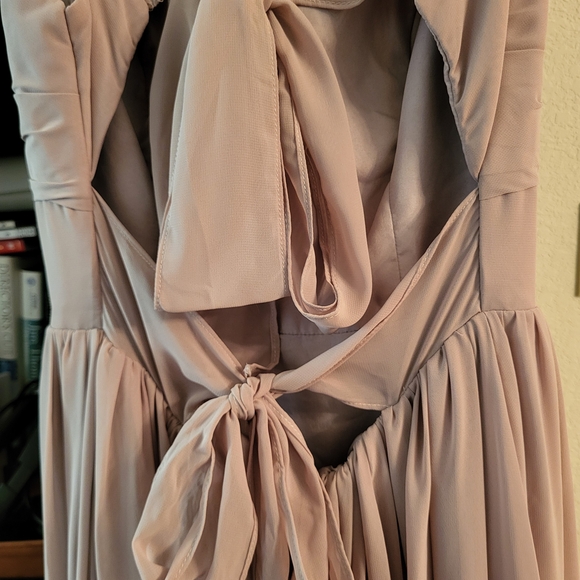 Azazie ZEYA Taupe A-Line Pleated Stretch Satin Maxi Dress - Small Custom Size - Picture 10 of 11